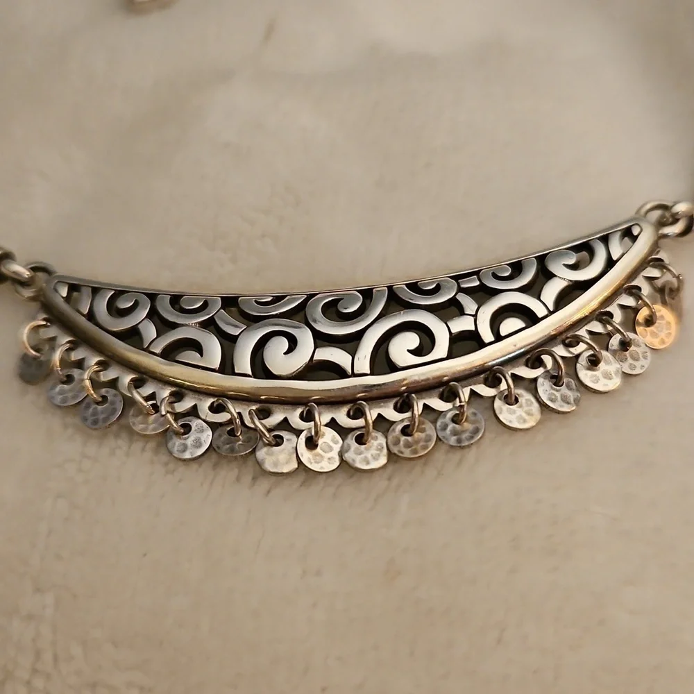 BRIGHTON Deco Dangle Ethnic Silver Plated Crescent Necklace
